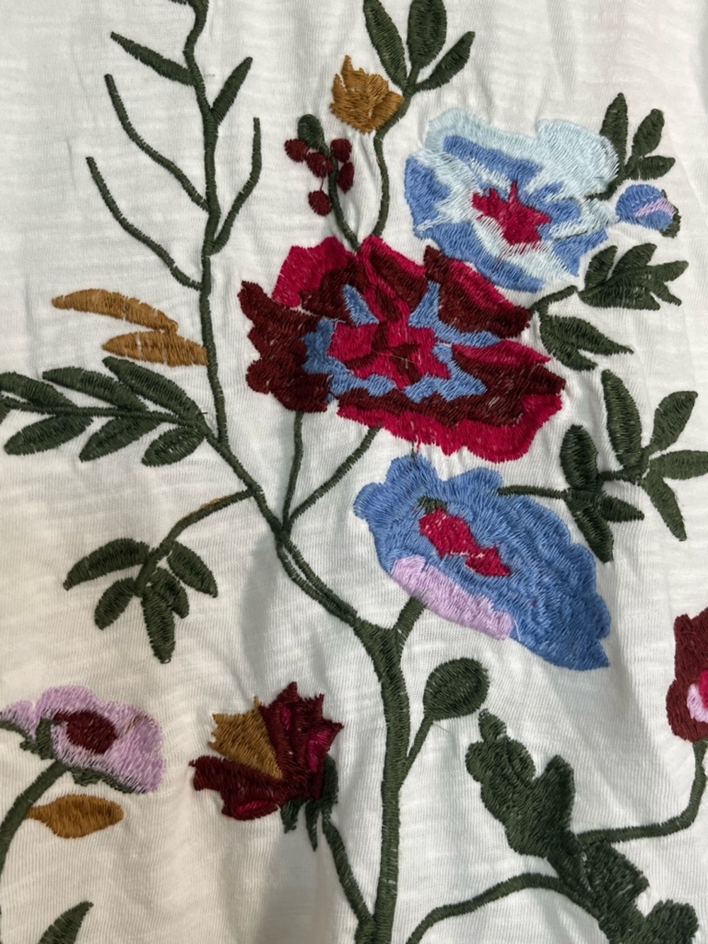 Anthropologie White Short-Sleeve Tee with Multicolor Floral Embroidery - Picture 3 of 4